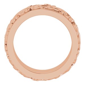 14K Yellow Or White Or Rose Gold Floral Inlay Flat Band