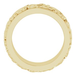 14K Yellow Or White Or Rose Gold Floral Inlay Flat Band