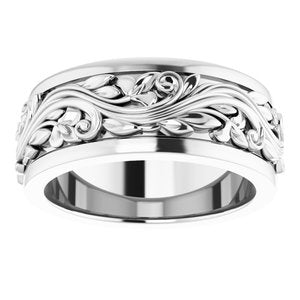 10K Yellow Or White Or Rose Gold Floral Inlay Flat Band