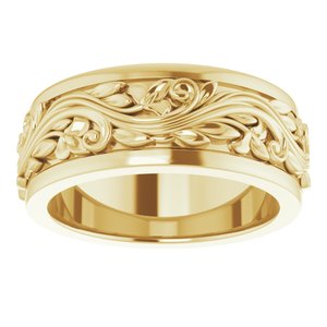 14K Yellow Or White Or Rose Gold Floral Inlay Flat Band