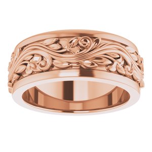 14K Yellow Or White Or Rose Gold Floral Inlay Flat Band