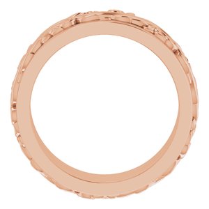 14K Yellow Or White Or Rose Gold Floral Inlay Flat Band
