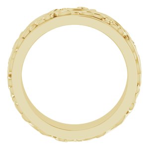 10K Yellow Or White Or Rose Gold Floral Inlay Flat Band