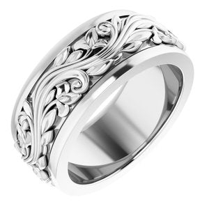 14K Yellow Or White Or Rose Gold Floral Inlay Flat Band