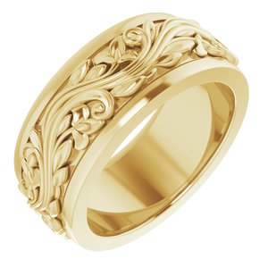 10K Yellow Or White Or Rose Gold Floral Inlay Flat Band