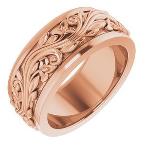 14K Yellow Or White Or Rose Gold Floral Inlay Flat Band