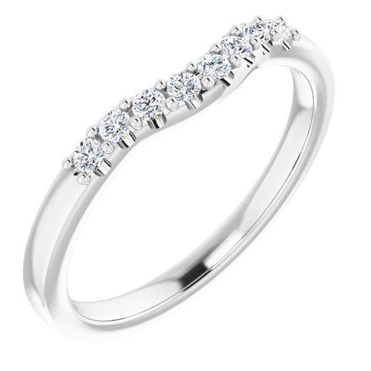 14K White Gold Round 7.4 Mm Si2-Si3, G-H Polished 1/6 Ctw Natural Diamond Matching Band, Size 7