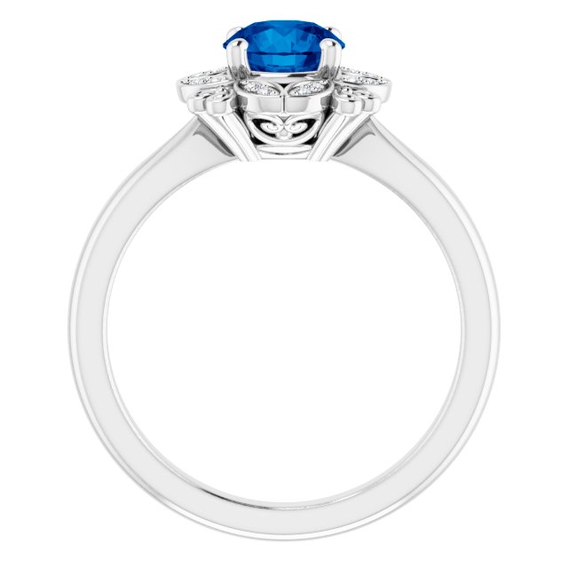 14K White Gold Round 6 Mm Polished Lab-Grown Blue Sapphire And .04 Ctw Natural Diamond Ring, Size 7