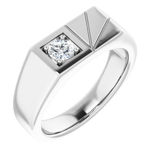 14K White Gold Round 4.3 Mm Polished 1/3 Ct Natural Diamond Ring, Size 11