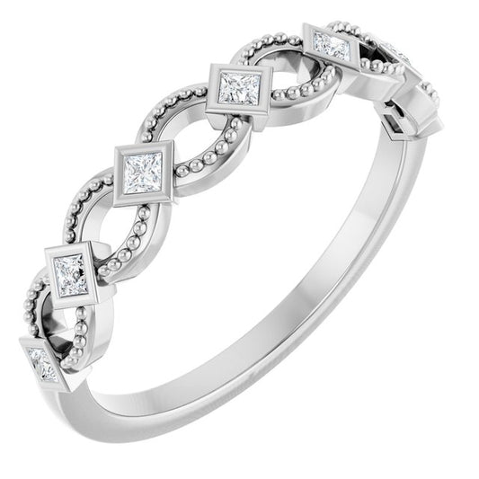 14K White Or Rose Gold Square 1.5 X 1.5 Mm Polished 1/6 Ctw Natural Diamond Stackable Ring, Size 7