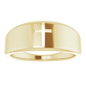 14K Yellow Gold Polished Pierced Cross Ring Size 7