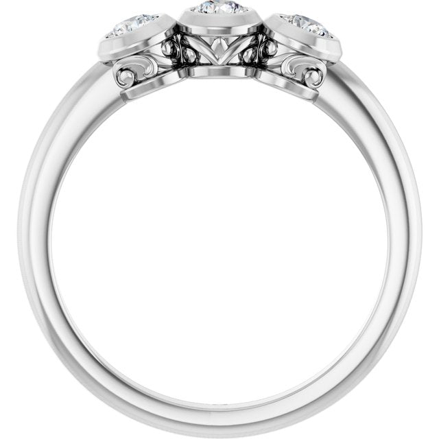 14K White Gold Round 3 Mm Polished 1/3 Ctw Natural Diamond 3-Stone Ring, Size 7