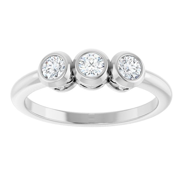 14K White Gold Round 3 Mm Polished 1/3 Ctw Natural Diamond 3-Stone Ring, Size 7