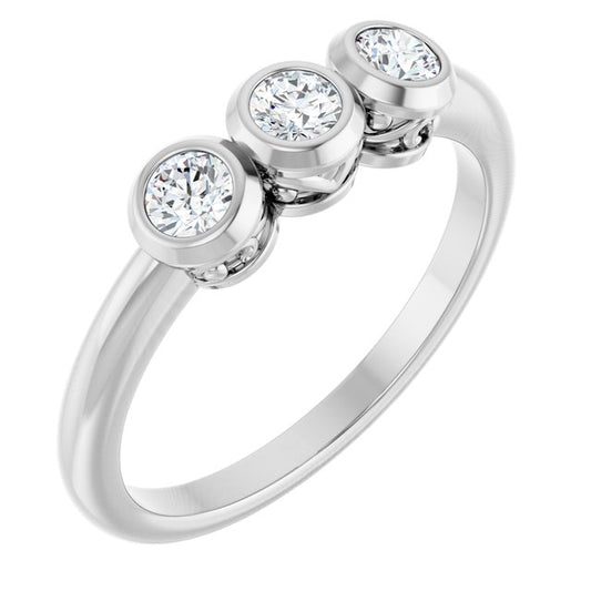 14K White Gold Round 3 Mm Polished 1/3 Ctw Natural Diamond 3-Stone Ring, Size 7