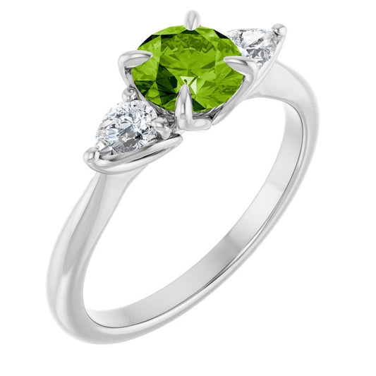 14K White Or Yellow Gold Round 6 Mm Polished Natural Peridot And 1/4 Ctw Natural Diamond Ring, Size 7