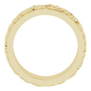 18K Yellow Or White Or Rose Gold Floral Inlay Flat Band