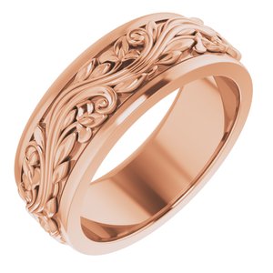14K Yellow Or White Or Rose Gold Floral Inlay Flat Band