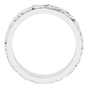 18K Yellow Or White Or Rose Gold Floral Inlay Flat Band