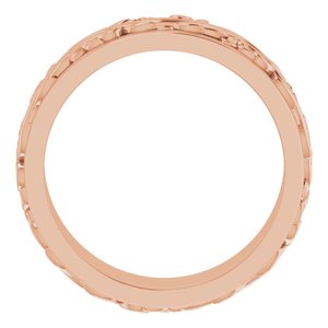 14K Yellow Or White Or Rose Gold Floral Inlay Flat Band