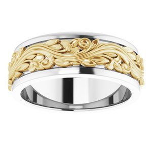 10K Or 14K Or 18K Yellow Or White Gold Or Sterling Silver 7 mm Floral Inlay Flat Band