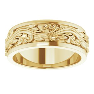 10K Yellow Or White Or Rose Gold Floral Inlay Flat Band
