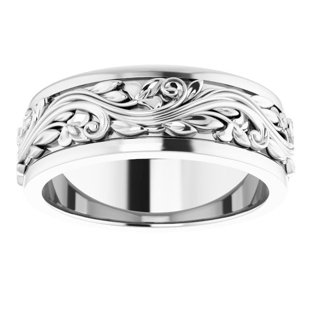 14K Yellow Or White Gold Or Sterling Silver Or Platinum Polished Sculptural Inlay Standard-Fit Flat Band