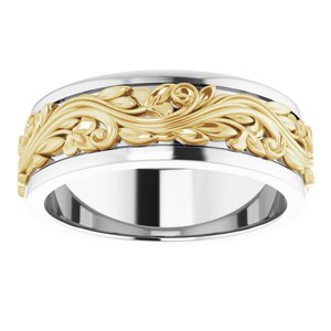 10K Or 14K Or 18K Yellow Or White Gold Or Sterling Silver 7 mm Floral Inlay Flat Band