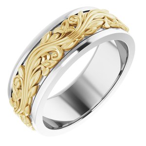 10K Or 14K Or 18K Yellow Or White Gold Or Sterling Silver 7 mm Floral Inlay Flat Band