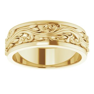 10K Yellow Or White Or Rose Gold Floral Inlay Flat Band