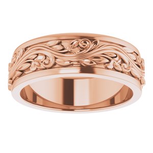 10K Yellow Or White Or Rose Gold Floral Inlay Flat Band