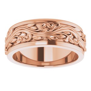 10K Yellow Or White Or Rose Gold Floral Inlay Flat Band