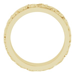 10K Yellow Or White Or Rose Gold Floral Inlay Flat Band