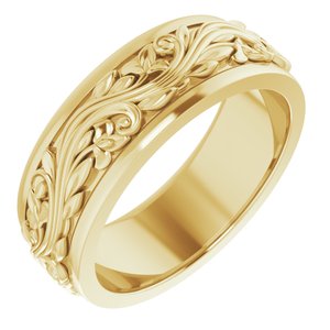 10K Yellow Or White Or Rose Gold Floral Inlay Flat Band