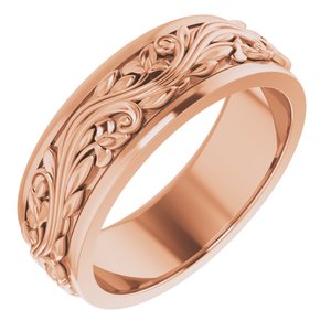 14K Yellow Or White Or Rose Gold Floral Inlay Flat Band