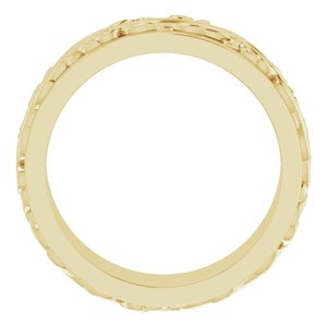 18K Yellow Or White Or Rose Gold Floral Inlay Flat Band