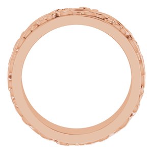 14K Yellow Or White Or Rose Gold Floral Inlay Flat Band