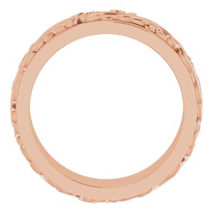 14K Yellow Or White Or Rose Gold Floral Inlay Flat Band