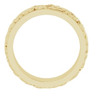10K Yellow Or White Or Rose Gold Floral Inlay Flat Band