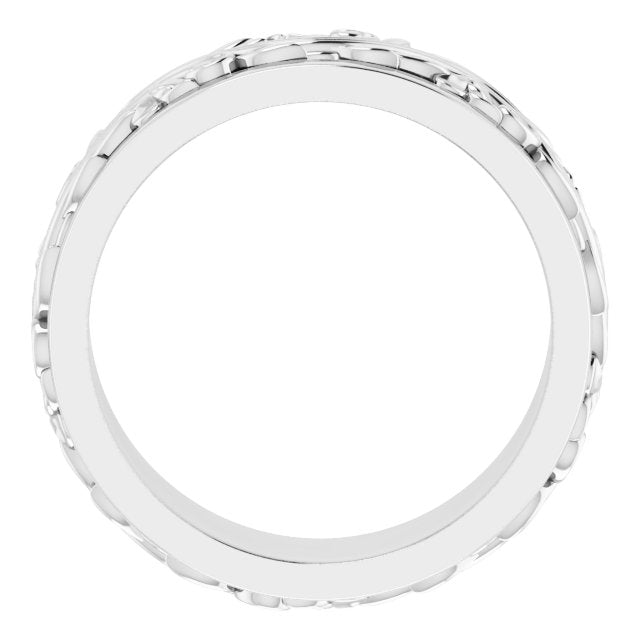 14K Yellow Or White Gold Or Sterling Silver Or Platinum Polished Sculptural Inlay Standard-Fit Flat Band