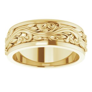 10K Yellow Or White Or Rose Gold Floral Inlay Flat Band