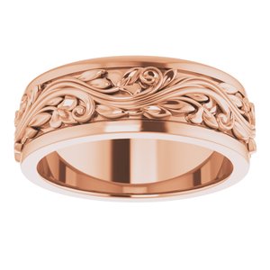 14K Yellow Or White Or Rose Gold Floral Inlay Flat Band