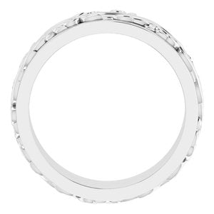 10K X1 White Gold Or Sterling Silver Or Platinum Floral Inlay Flat Band