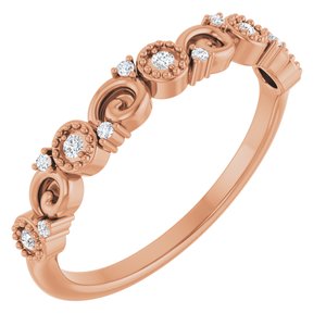 14K Rose Gold Round 1.3 Mm Polished .08 Ctw Natural Diamond Sculptural Anniversary Band Size 7