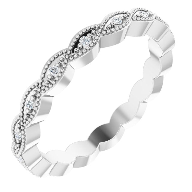 14K White Gold Round 1 Mm Si2-Si3, G-H Polished .07 Ctw Natural Diamond Eternity Band, Size 5.5