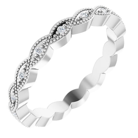 14K White Gold Round 1 Mm Si2-Si3, G-H Polished .07 Ctw Natural Diamond Eternity Band, Size 5.5