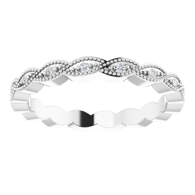14K White Gold Round 1 Mm Si2-Si3, G-H Polished .07 Ctw Natural Diamond Eternity Band, Size 5.5