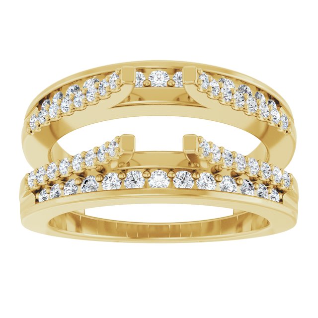 14K Yellow Gold Round Polished 1/2 Ctw Natural Diamond Double Row Ring Guard, Size 7