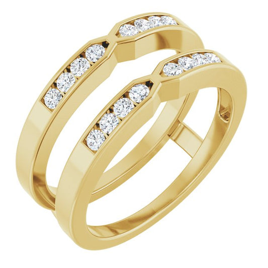 14K Yellow Gold Round 1.5 Mm Polished 1/4 Ctw Natural Diamond Ring Guard, Size 7