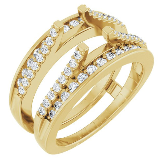 14K Yellow Gold Round Polished 1/2 Ctw Natural Diamond Double Row Ring Guard, Size 7