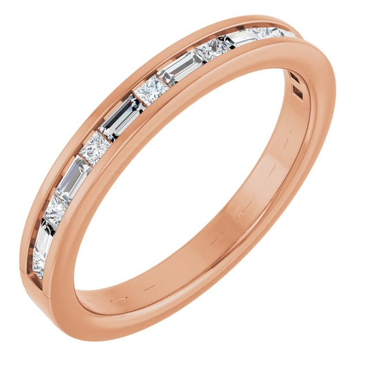 14K Rose Gold Straight Baguette 2.5 X 1.5 Mm Polished 3/8 Ctw Natural Diamond Channel-Set Anniversary Band, Size 7